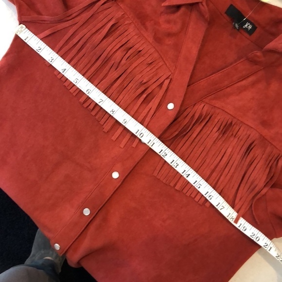 Western Faux Suede Fringed  Shacket Jacket Rust Lg - Picture 10 of 12